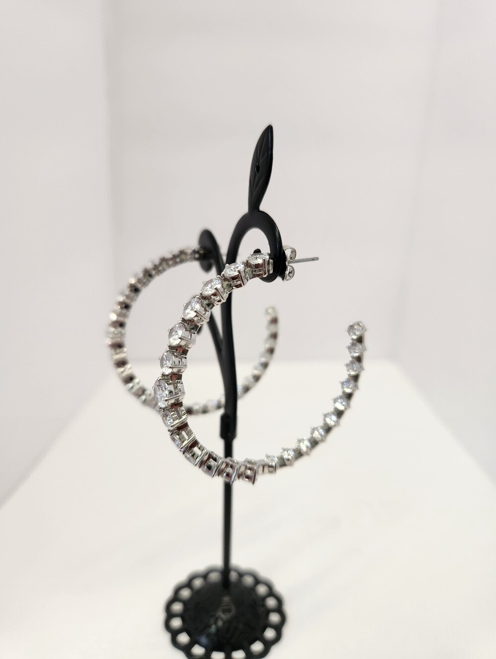 Eliot Danori Silver Hoop Earrings with White Crystals - Picture 3 of 13